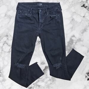 MOTHER Looker Ankle Fray Black Distressed Skinny Jeans, Sz 28